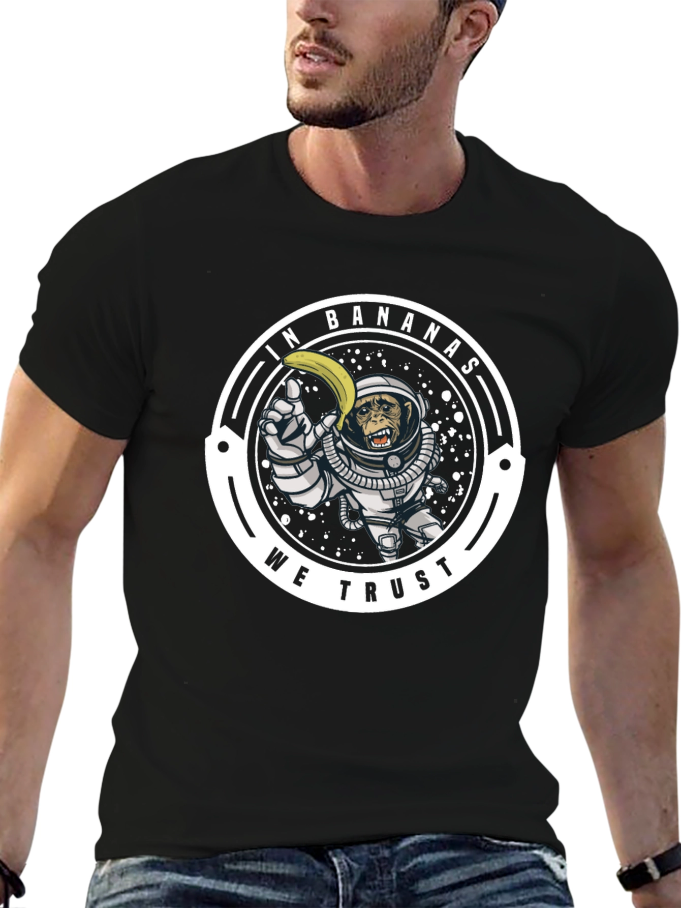 In Bananas We Trust T-Shirt: Monkey Astronaut Design