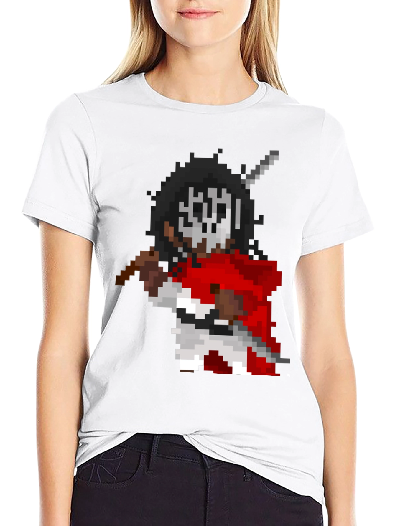 Pixel Art Warrior Graphic T-Shirt - Black