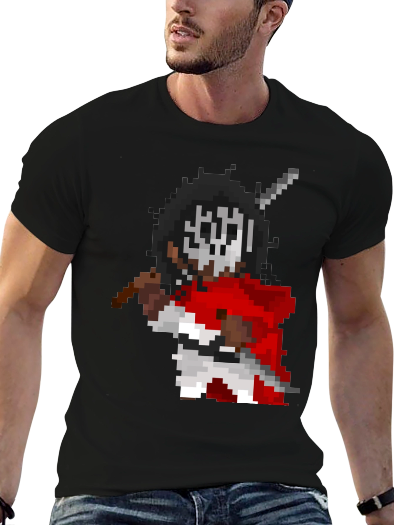 Pixel Art Warrior Graphic T-Shirt - Black
