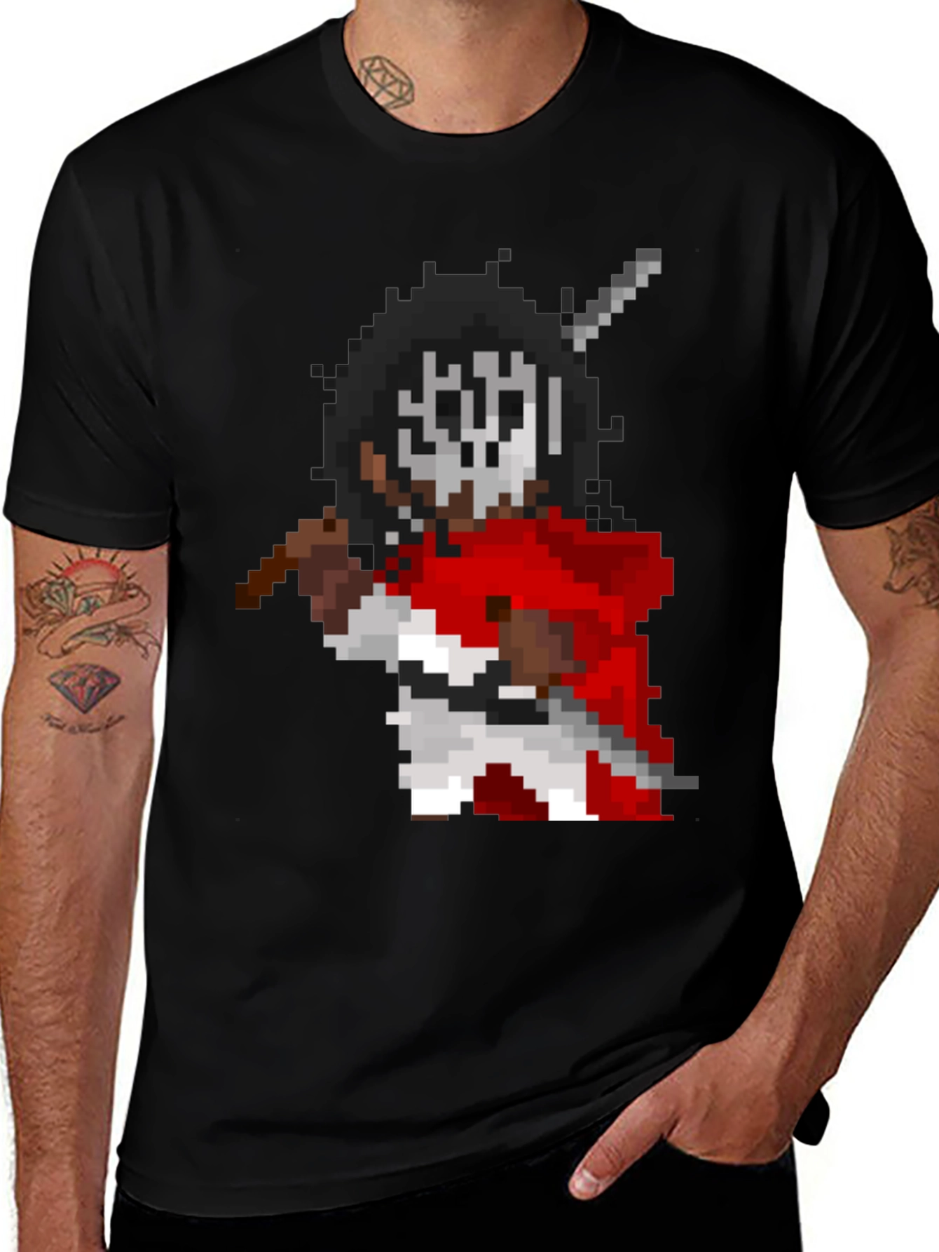 Pixel Art Warrior Graphic T-Shirt - Black
