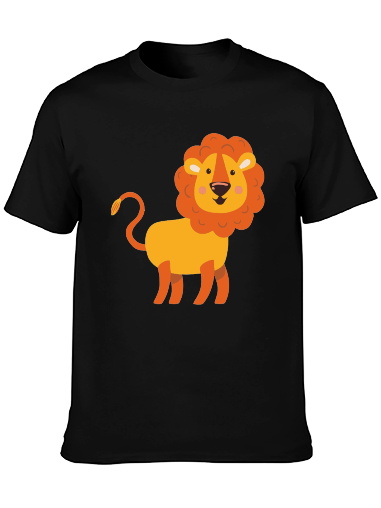 Cute Cartoon Lion Graphic Tee - Soft Black T-Shirt