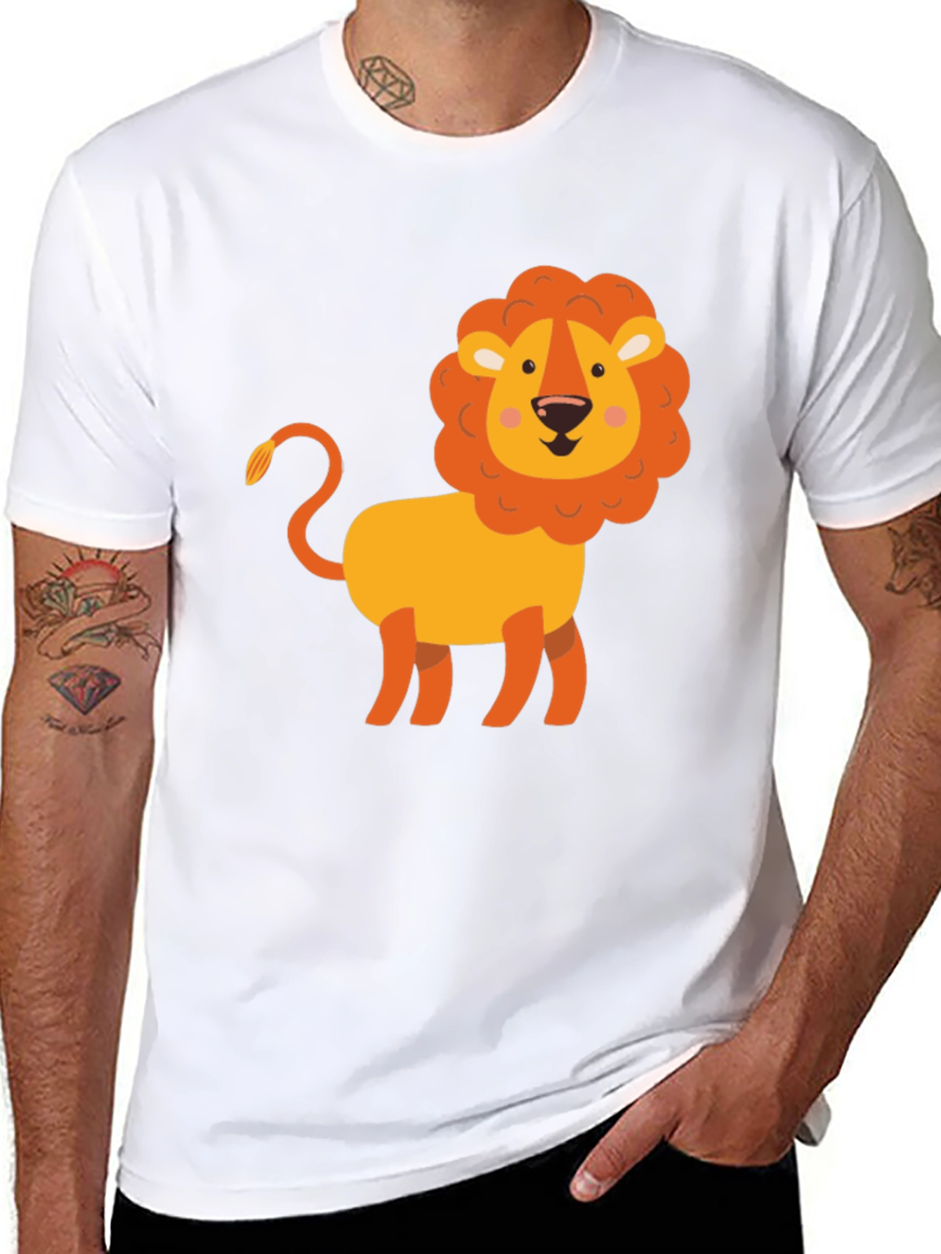 Cute Cartoon Lion Graphic Tee - Soft Black T-Shirt