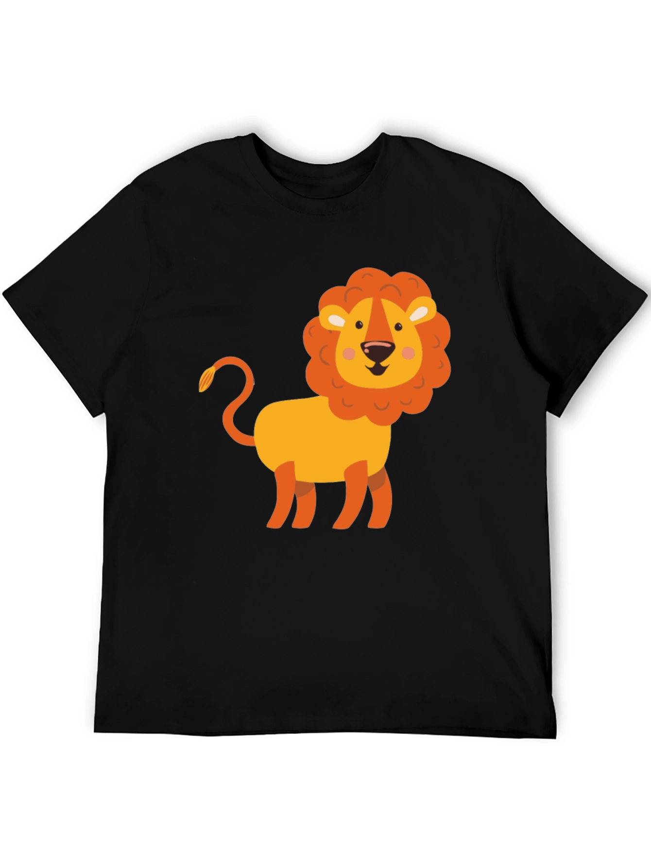 Cute Cartoon Lion Graphic Tee - Soft Black T-Shirt
