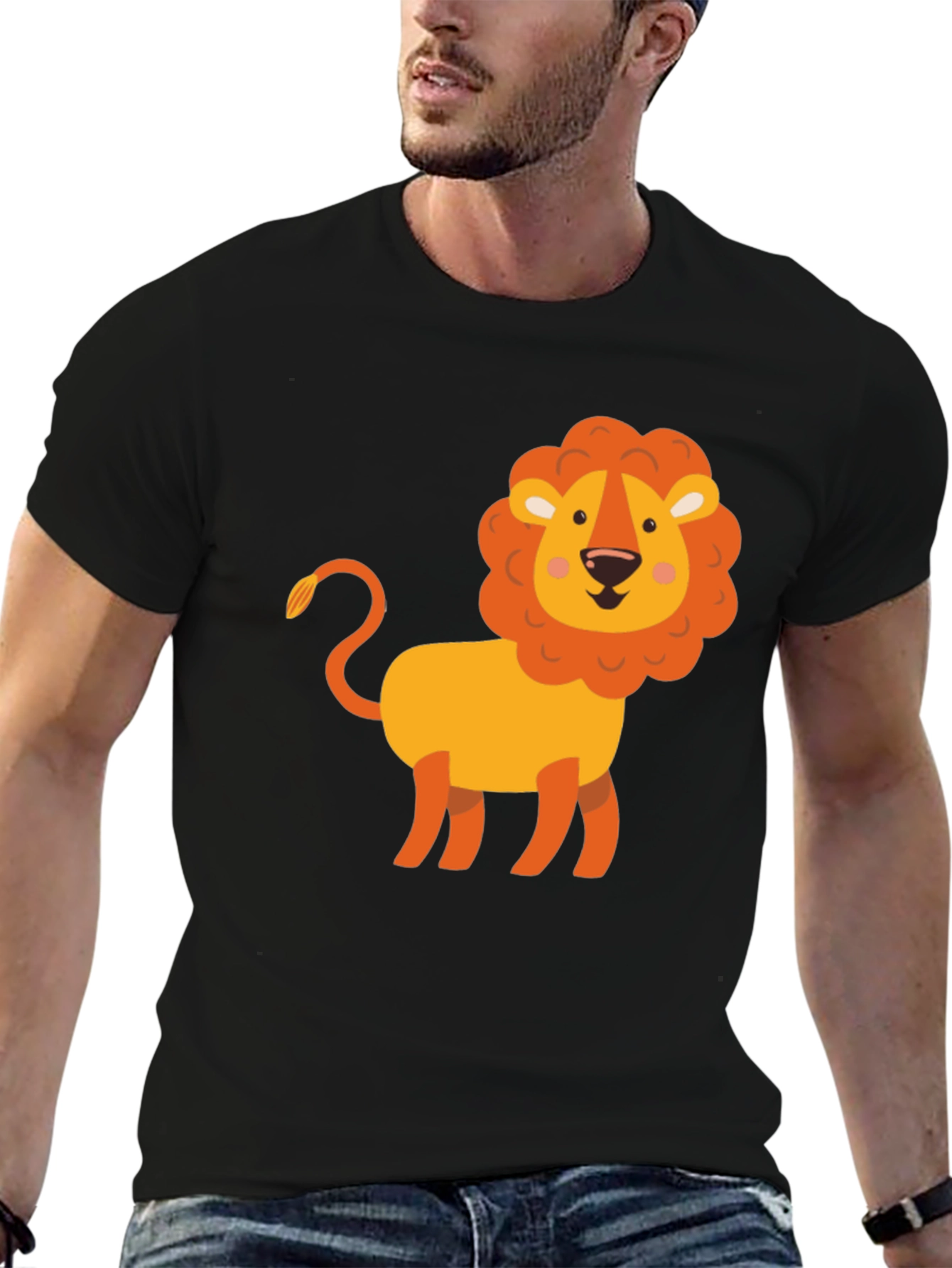 Cute Cartoon Lion Graphic Tee - Soft Black T-Shirt