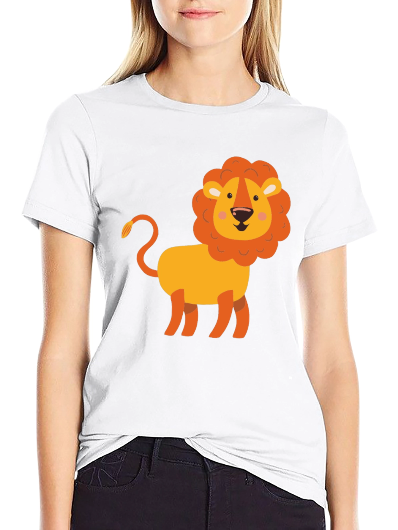Cute Cartoon Lion Graphic Tee - Soft Black T-Shirt