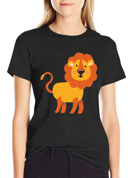 Cute Cartoon Lion Graphic Tee - Soft Black T-Shirt