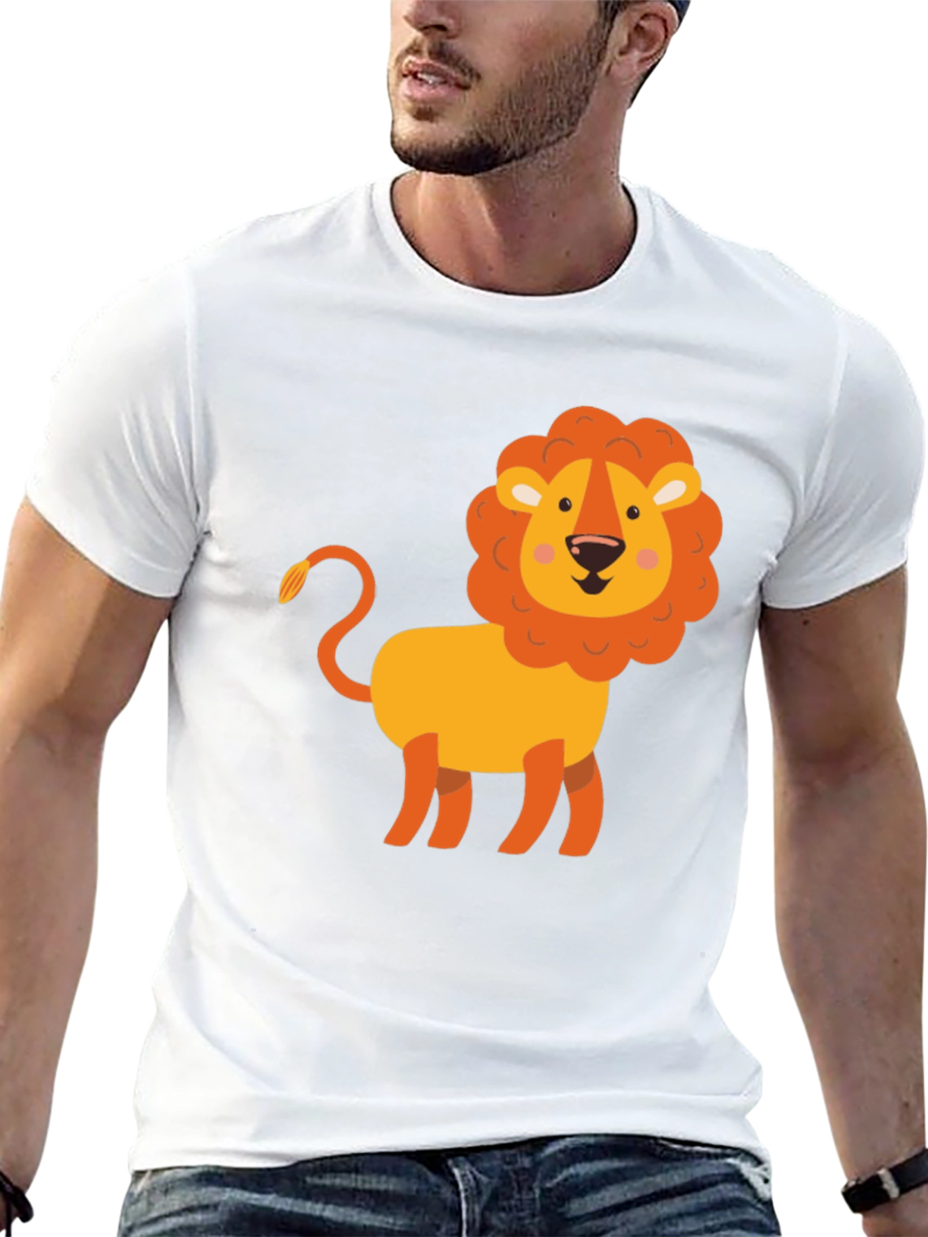 Cute Cartoon Lion Graphic Tee - Soft Black T-Shirt