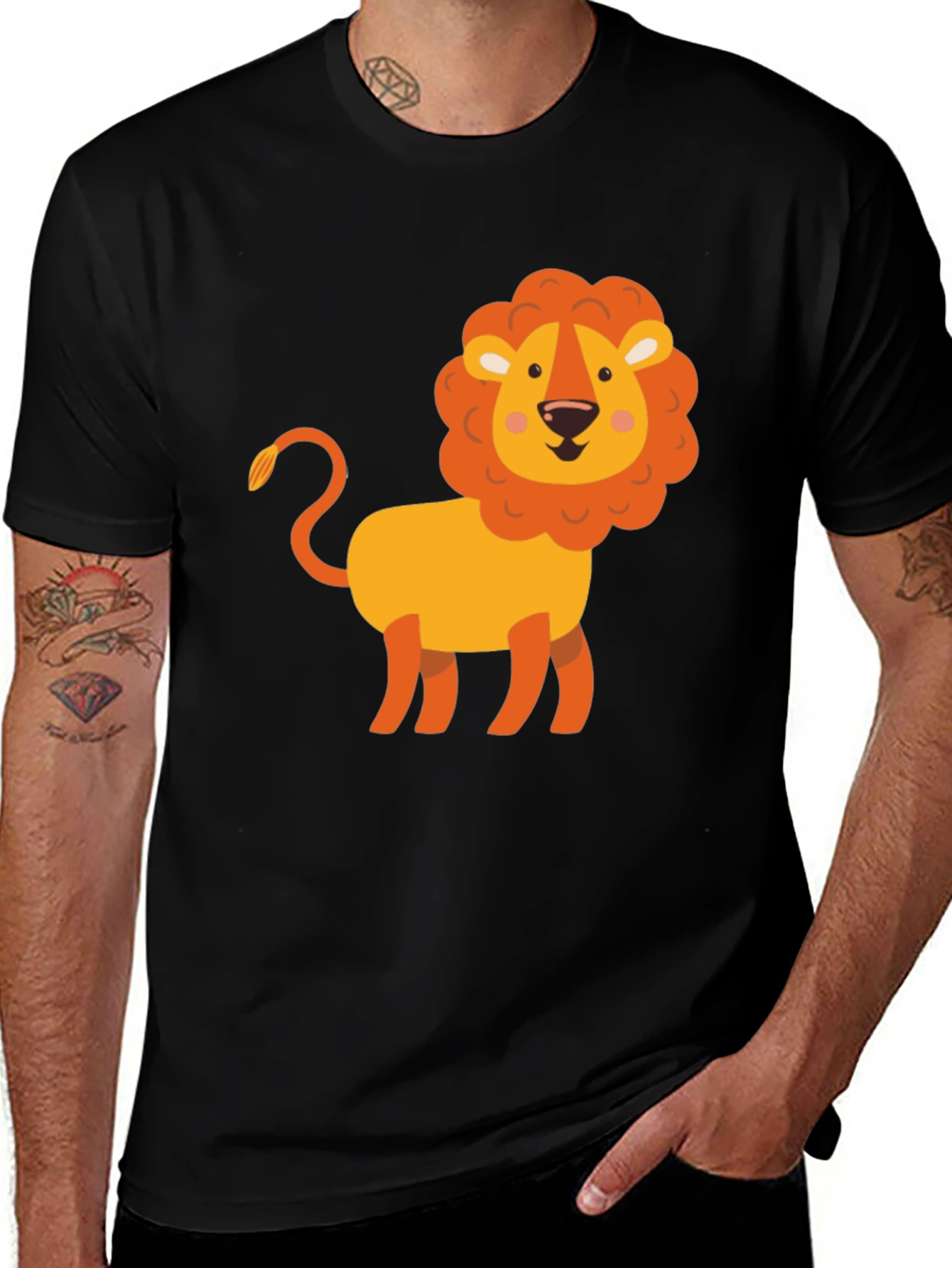 Cute Cartoon Lion Graphic Tee - Soft Black T-Shirt