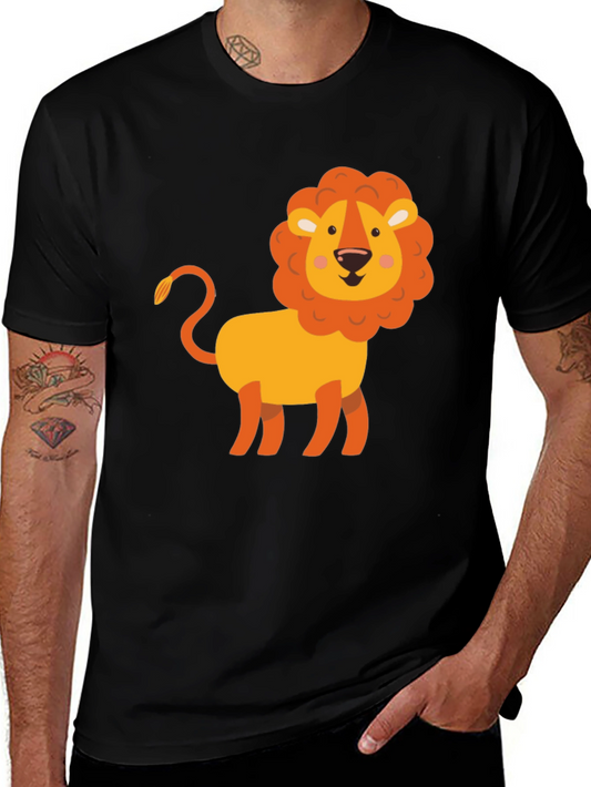 Cute Cartoon Lion Graphic Tee - Soft Black T-Shirt