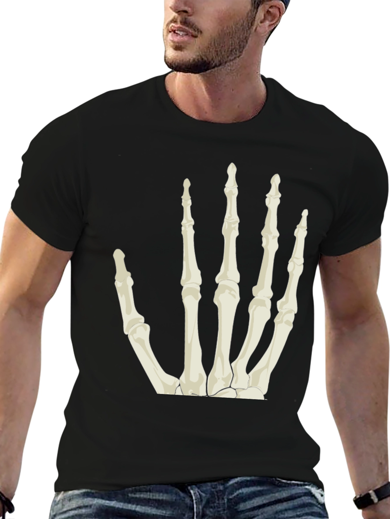 Skeleton Hand Graphic Tee - Black Cotton T-Shirt