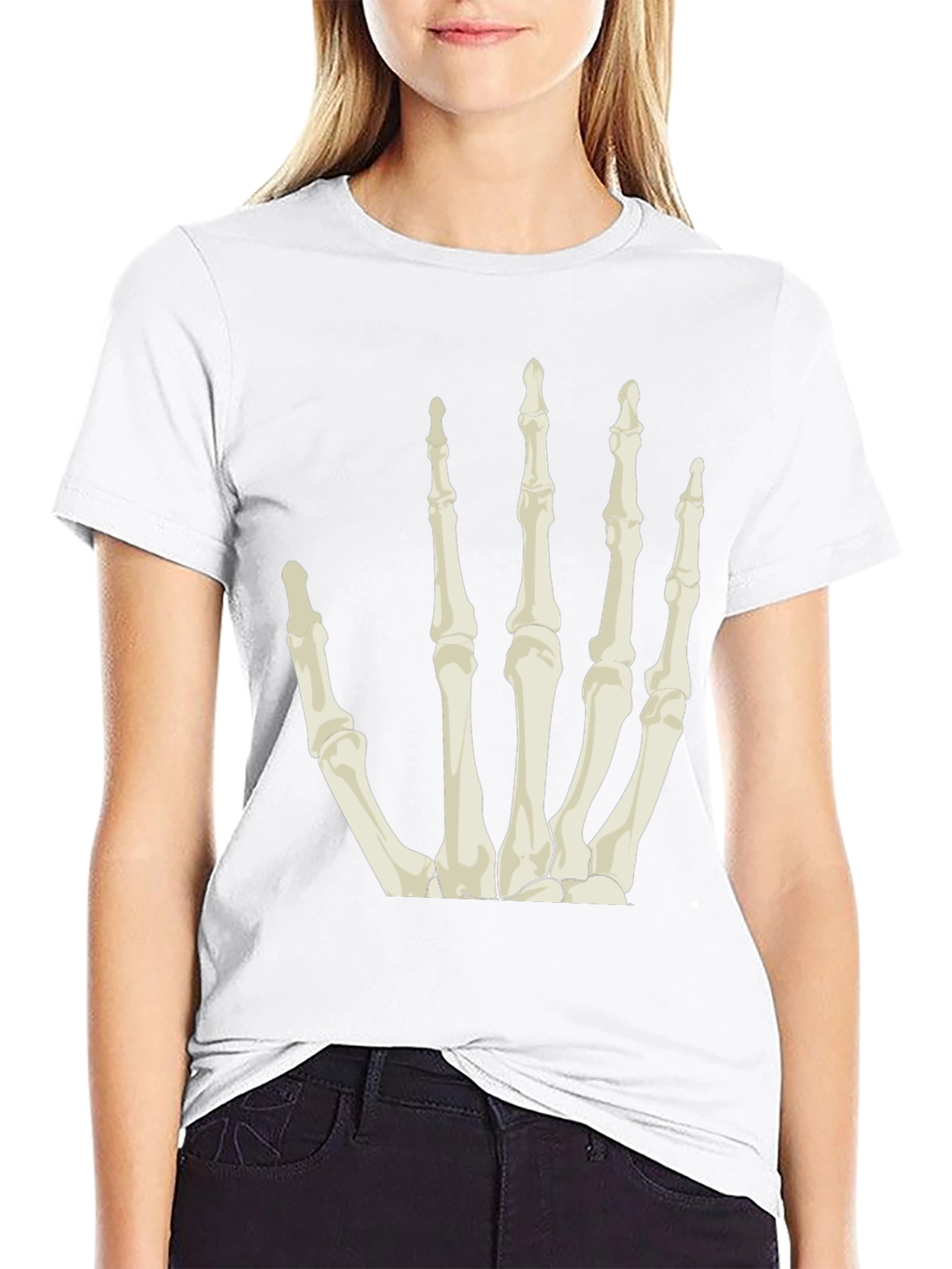 Skeleton Hand Graphic Tee - Black Cotton T-Shirt