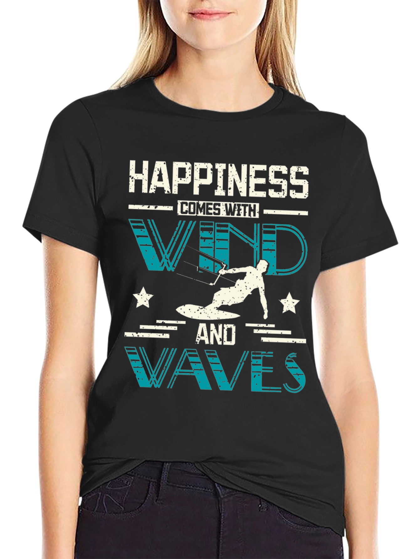 Happiness with Wind and Waves Graphic T-Shirt
