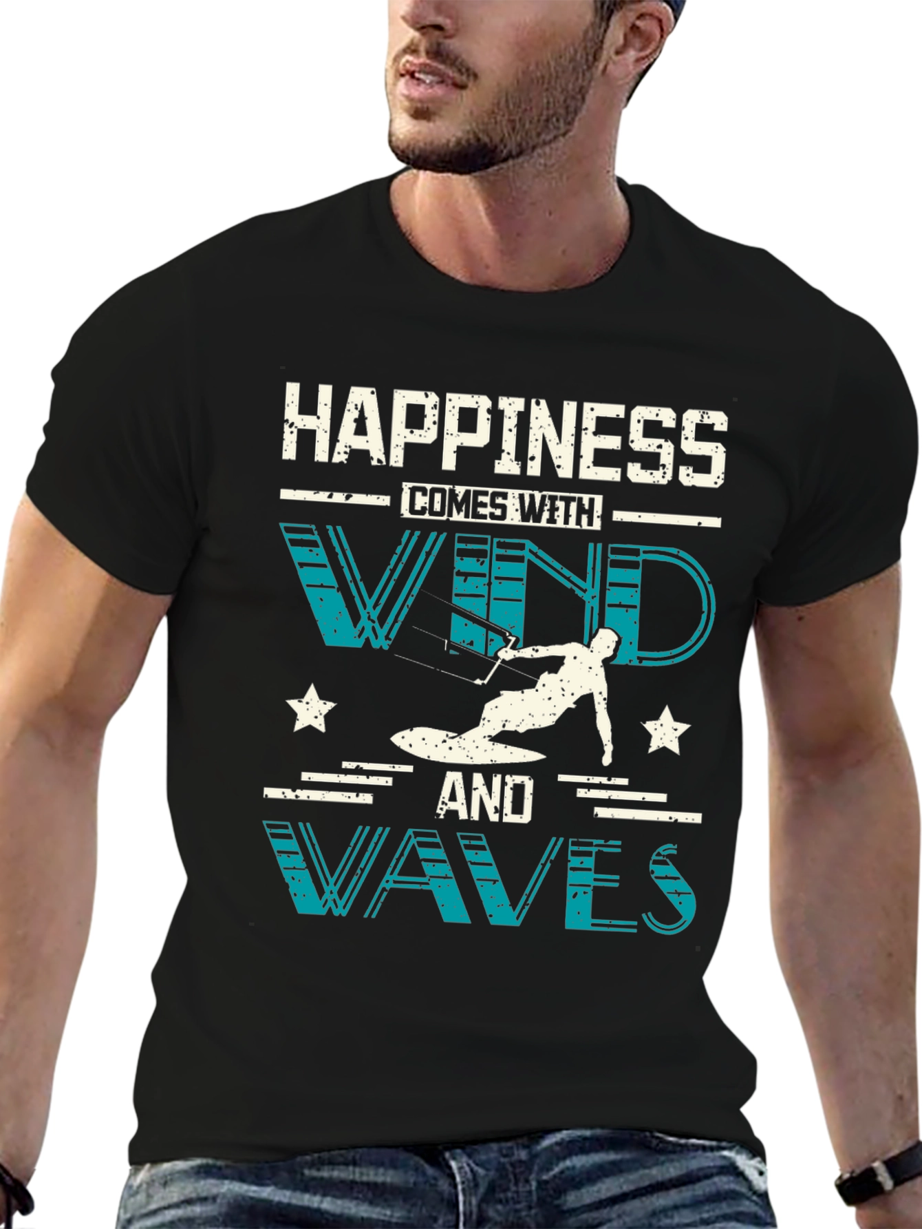 Happiness with Wind and Waves Graphic T-Shirt