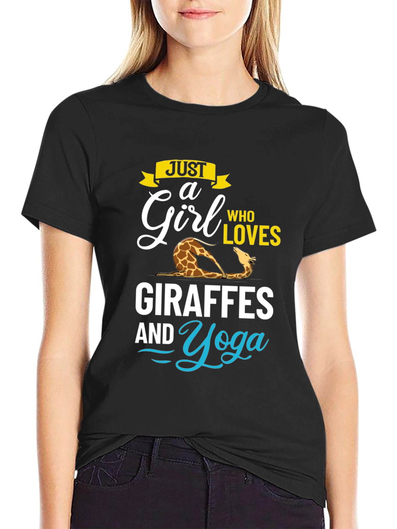 Giraffe Yoga Lover Black T-Shirt