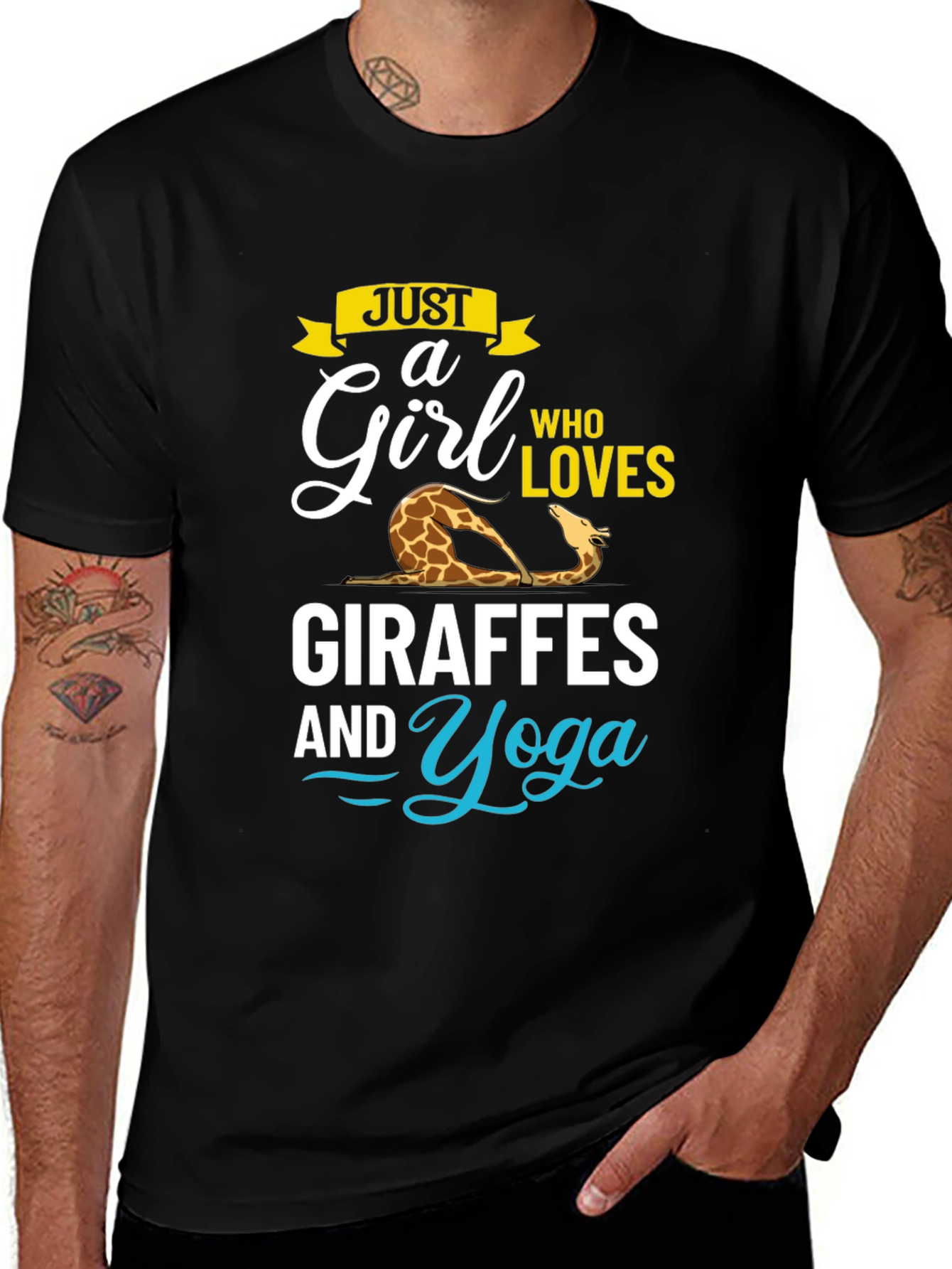 Giraffe Yoga Lover Black T-Shirt