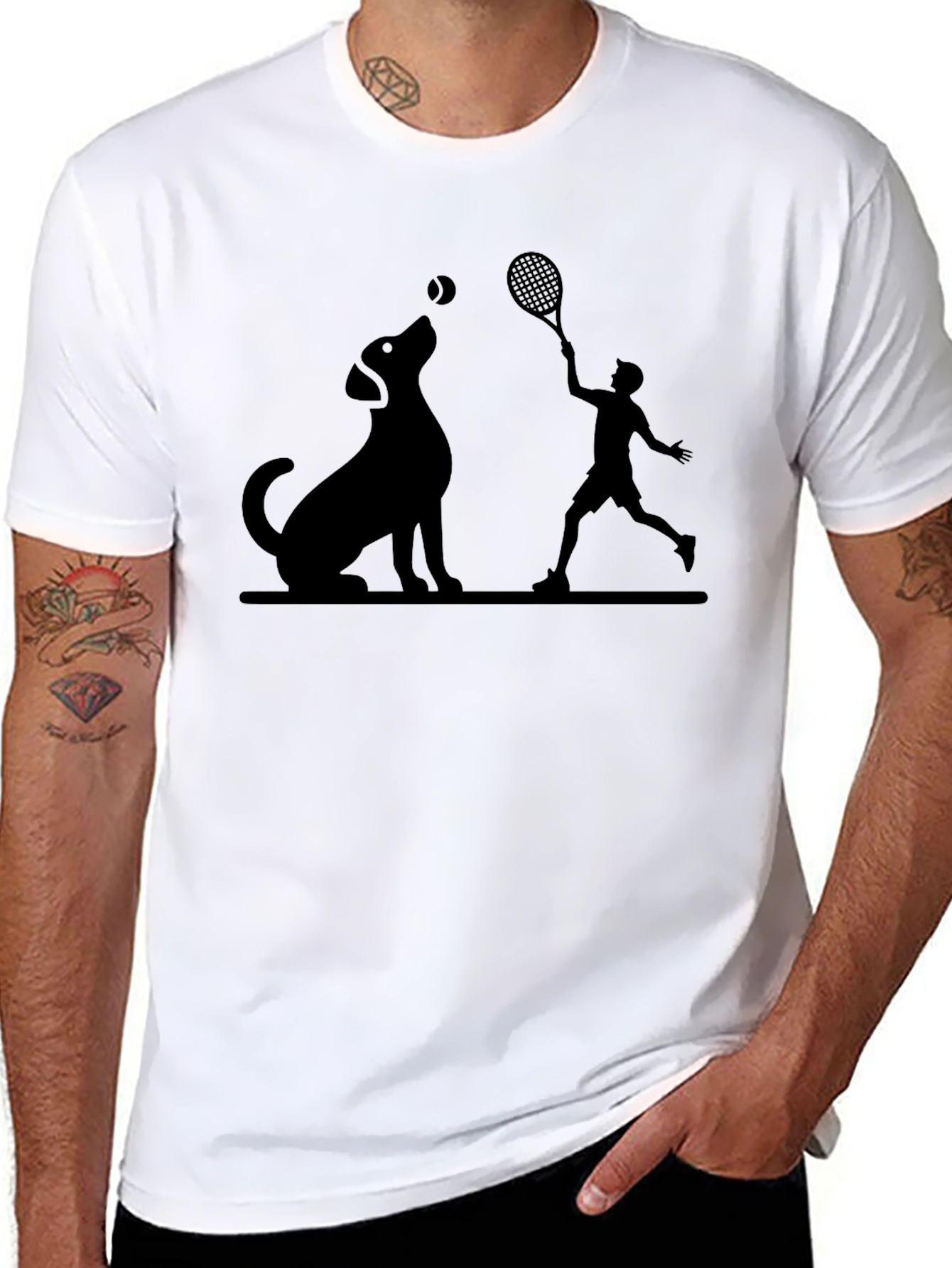 Dog and Tennis Player Graphic Tee
