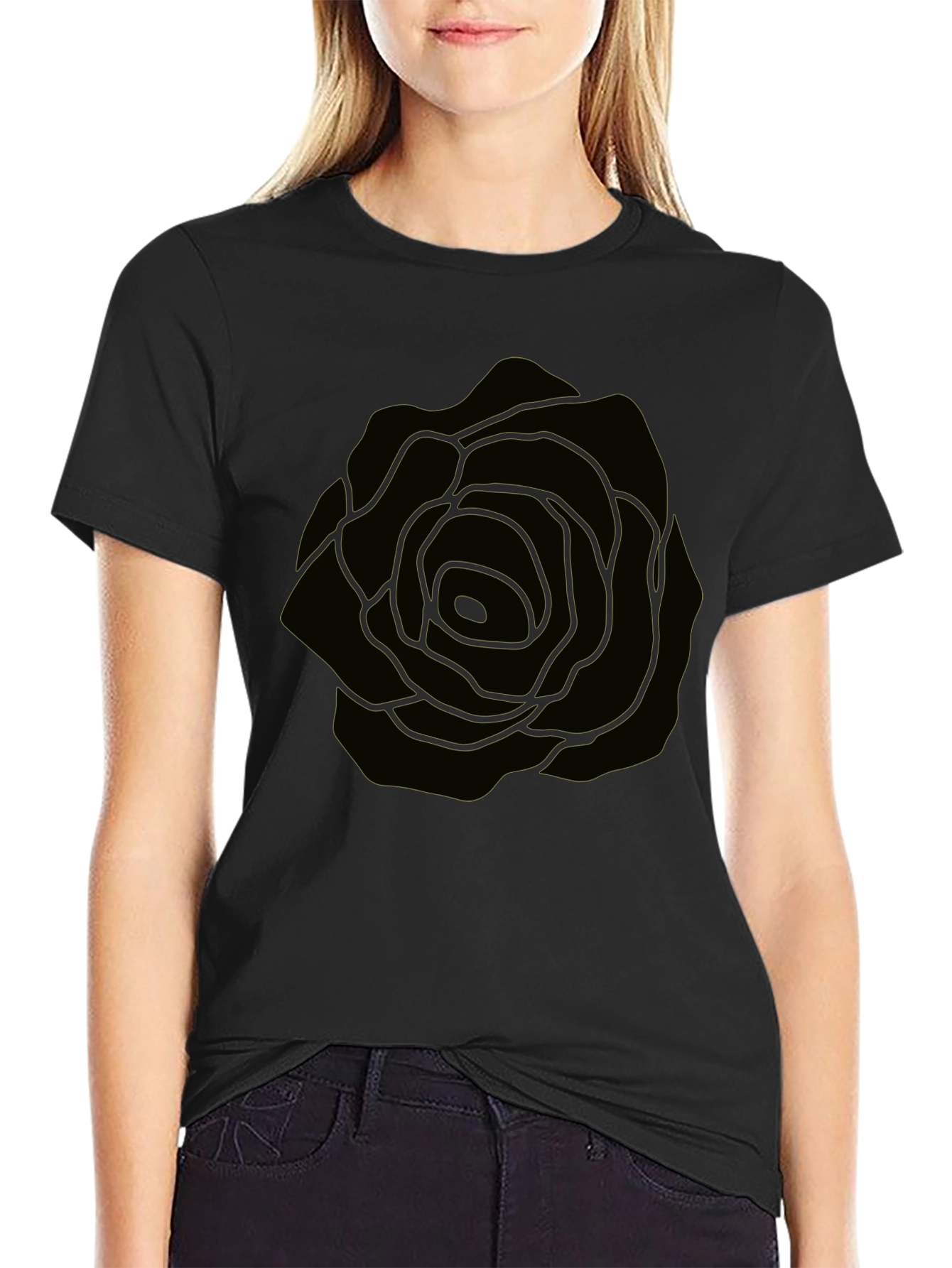 Mens Black T-Shirt with Rose Graphic