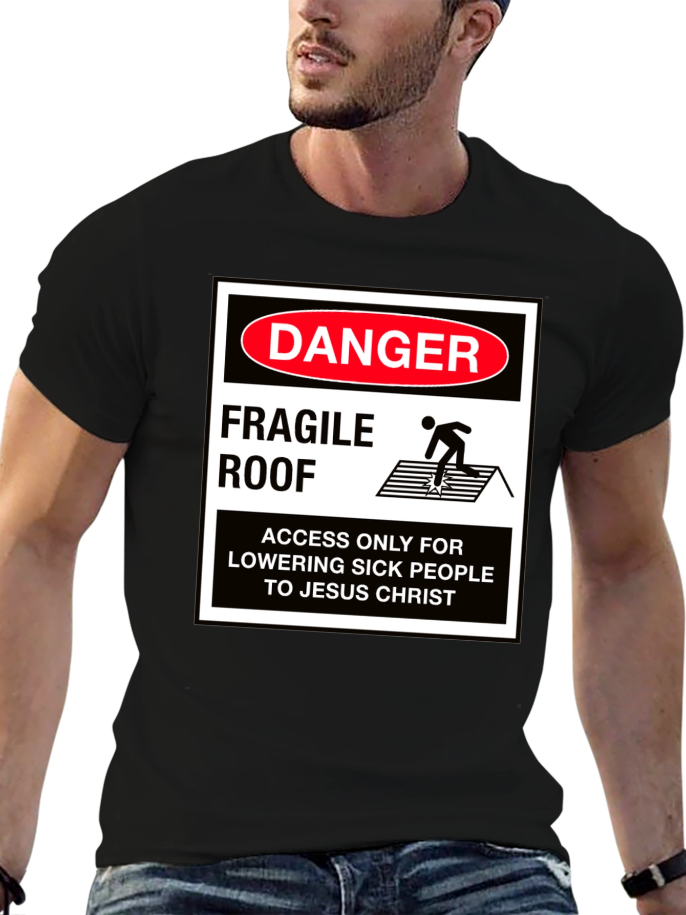 Danger Fragile Roof Graphic T-Shirt