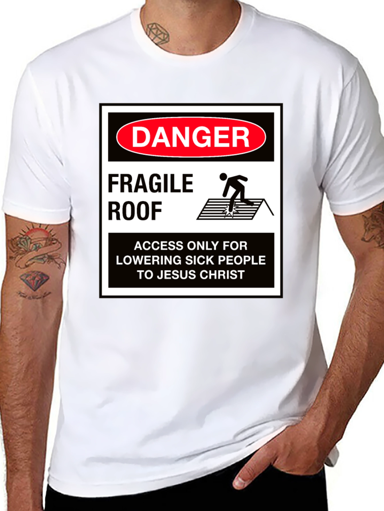 Danger Fragile Roof Graphic T-Shirt