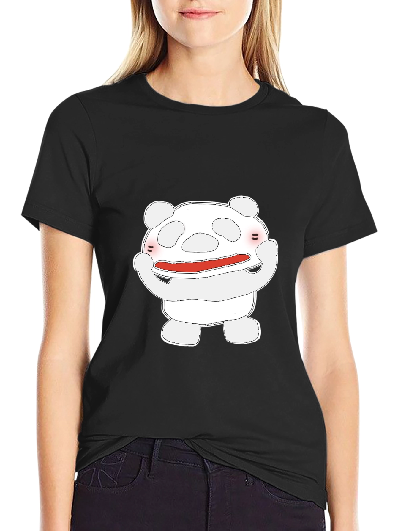 Cute Cartoon Character Graphic T-Shirt - Black