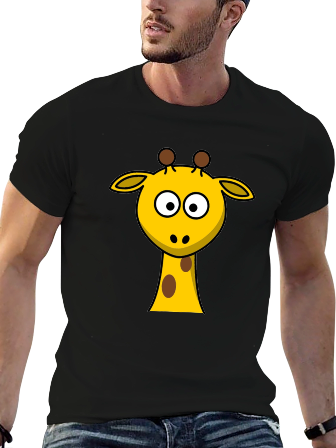 Cartoon Giraffe T-Shirt - Black Cotton Tee