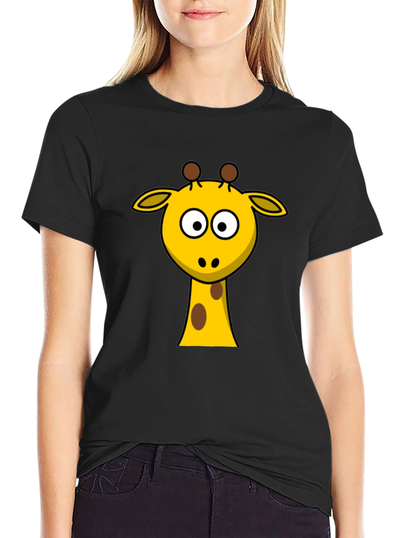 Cartoon Giraffe T-Shirt - Black Cotton Tee