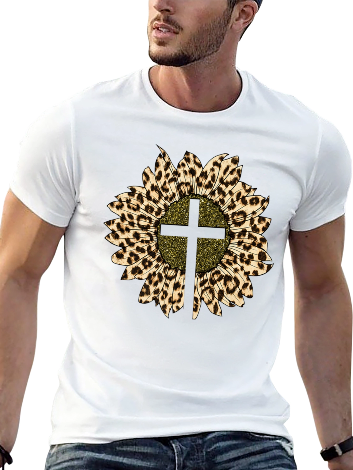 Leopard Sunflower Cross Graphic Tee