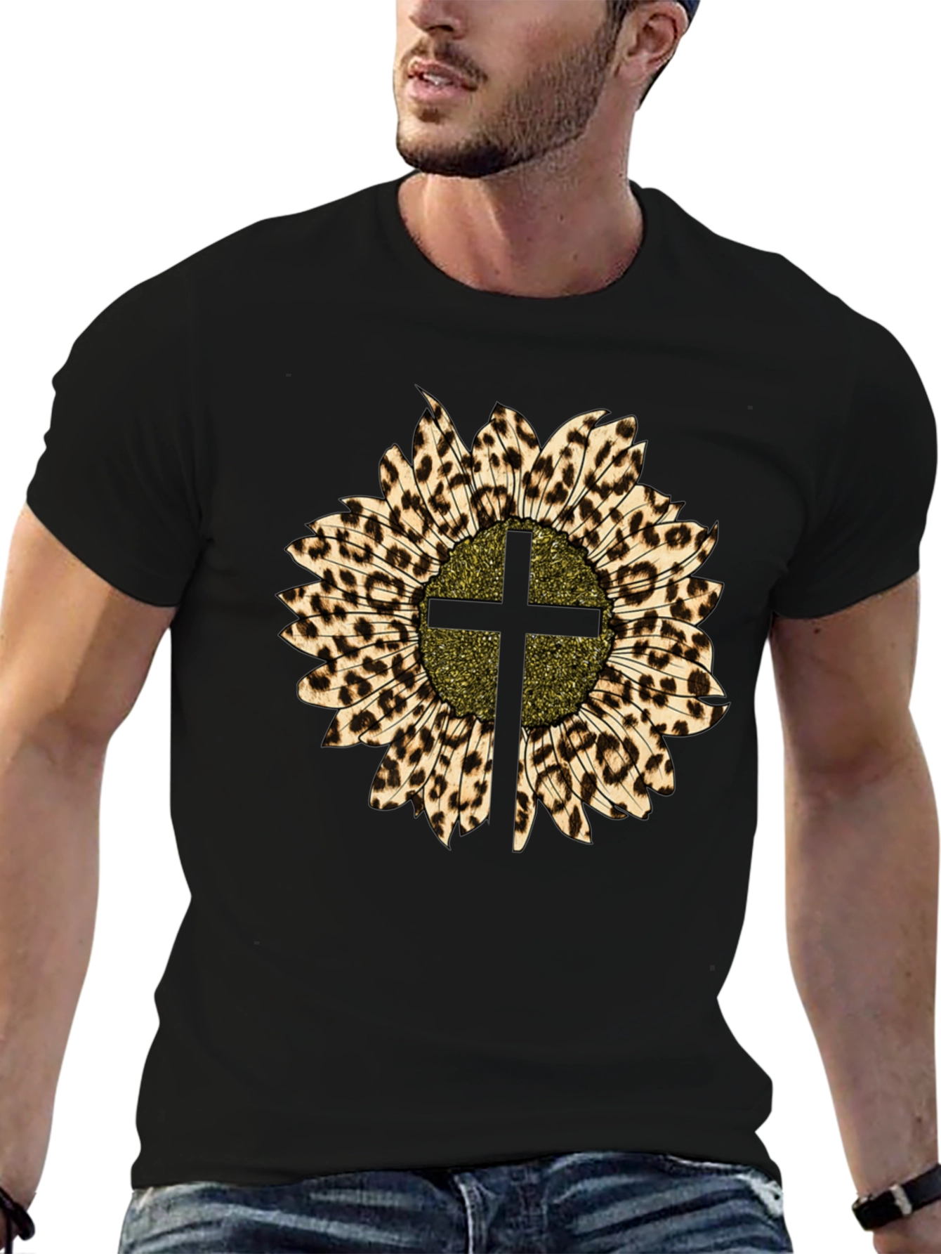 Leopard Sunflower Cross Graphic Tee