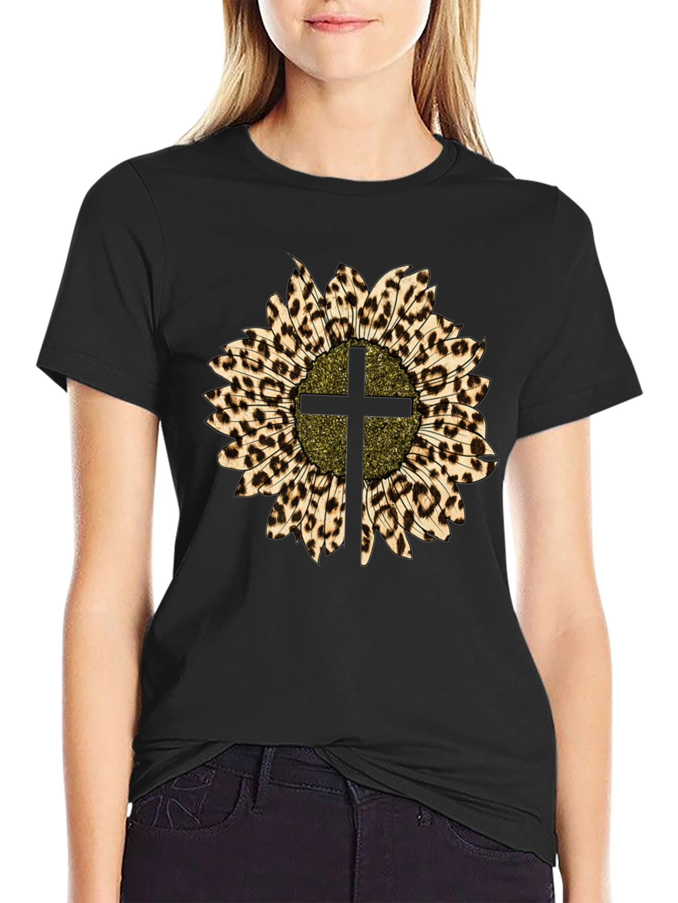 Leopard Sunflower Cross Graphic Tee
