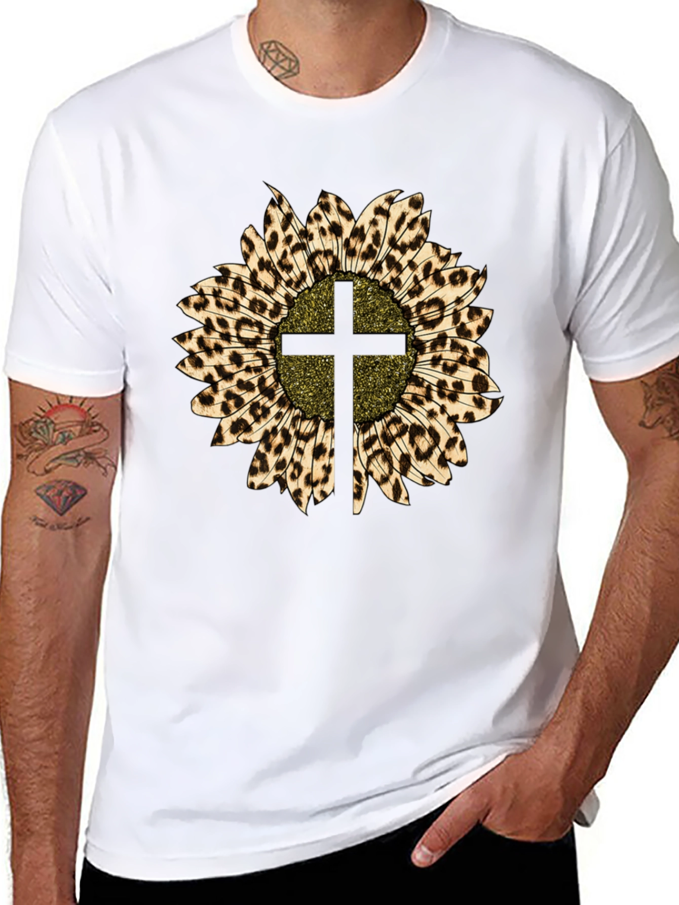 Leopard Sunflower Cross Graphic Tee