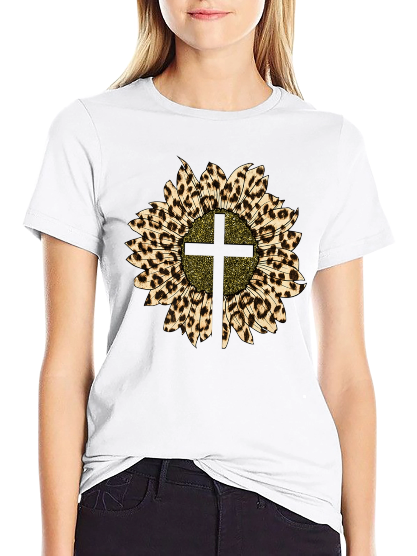 Leopard Sunflower Cross Graphic Tee