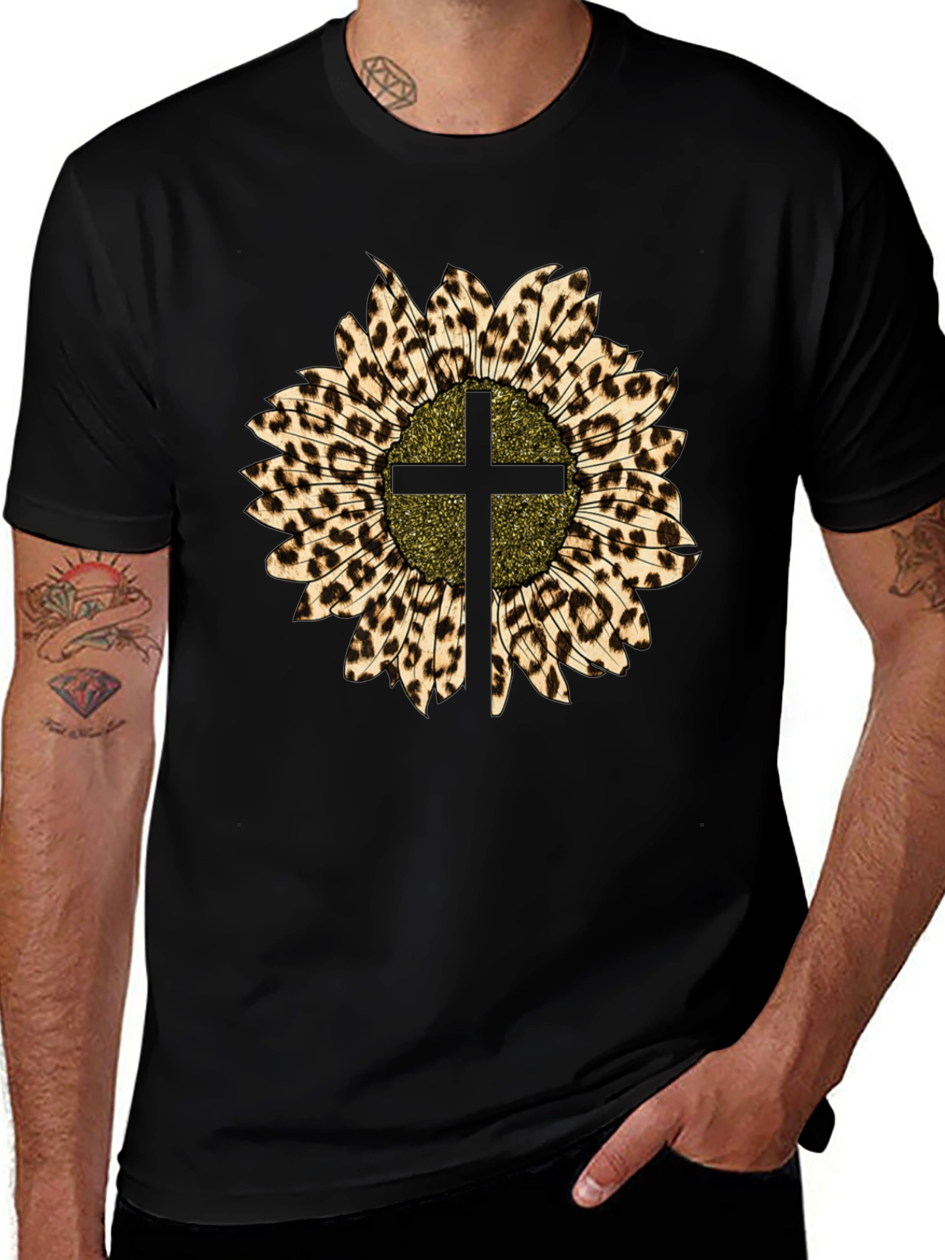 Leopard Sunflower Cross Graphic Tee