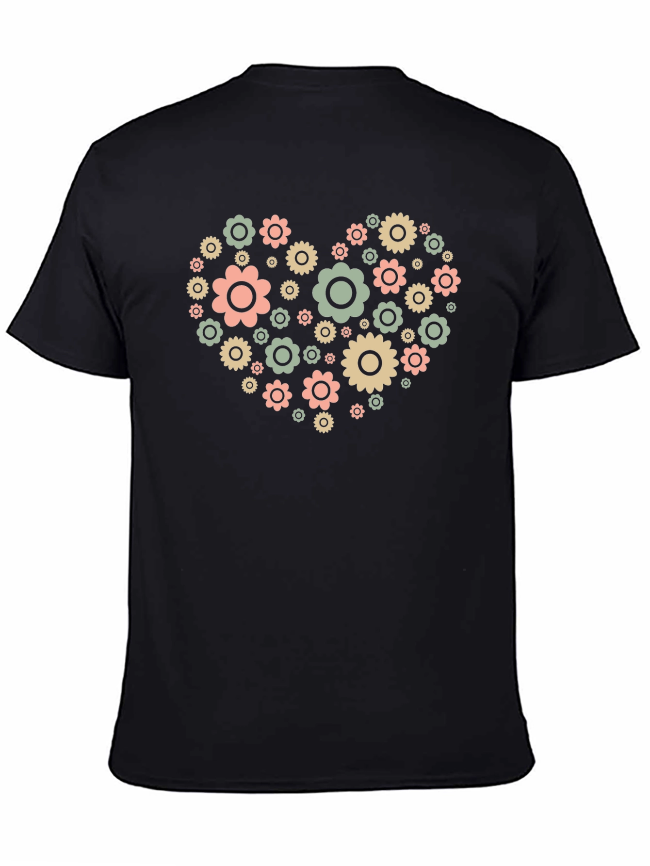 Floral Heart Graphic Tee - Black Cotton Blend