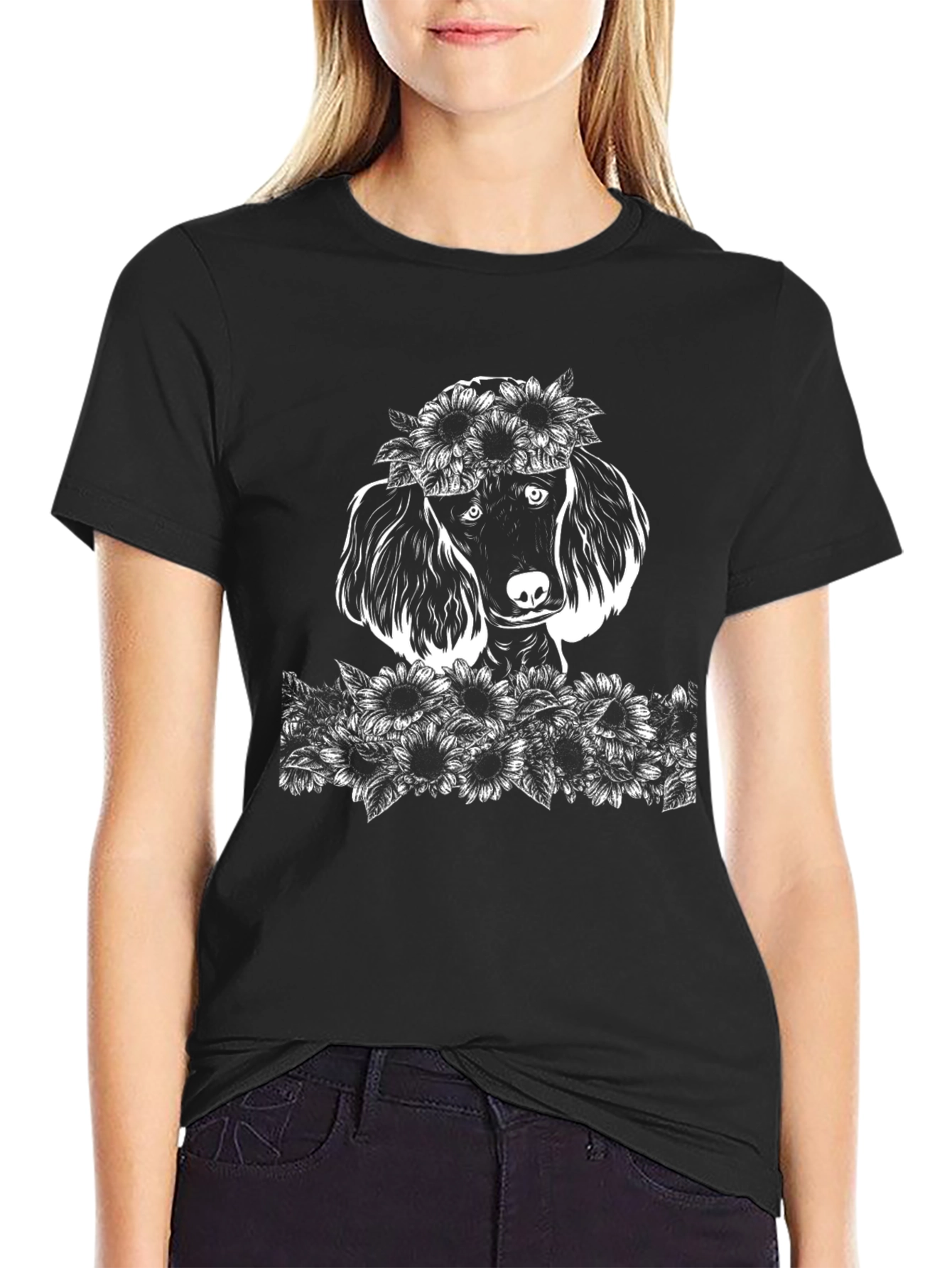 Poodle Sunflower Graphic T-Shirt