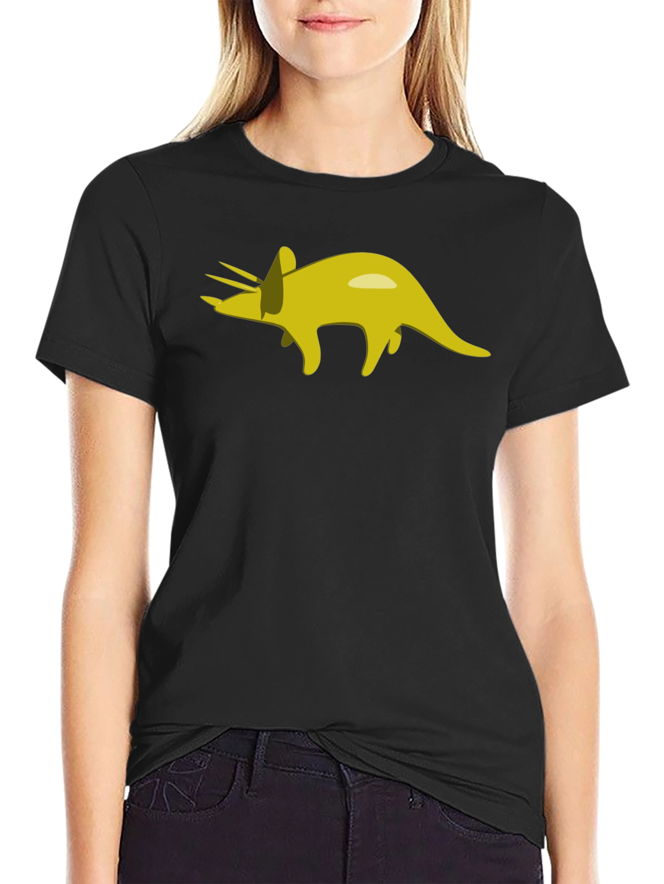 Triceratops Graphic Tee - Black Cotton T-Shirt