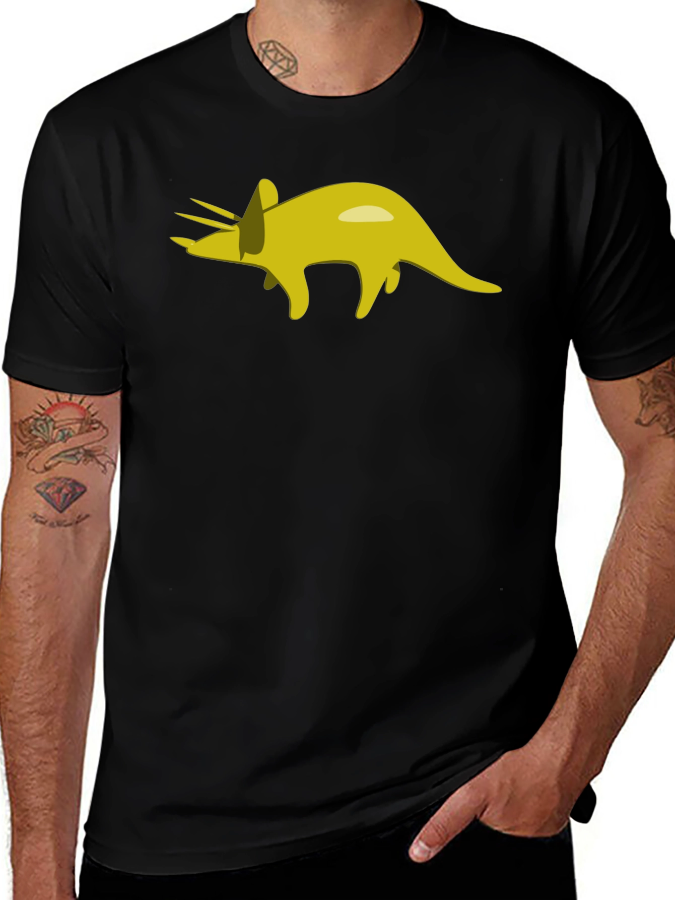 Triceratops Graphic Tee - Black Cotton T-Shirt