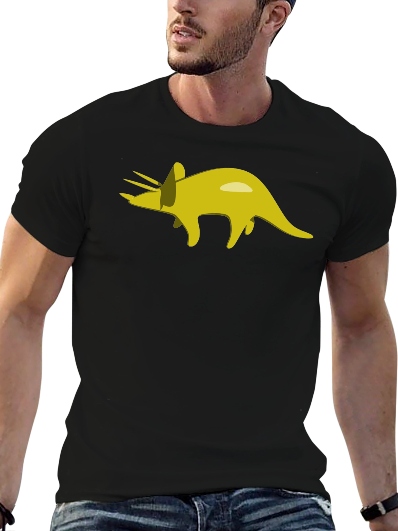 Triceratops Graphic Tee - Black Cotton T-Shirt