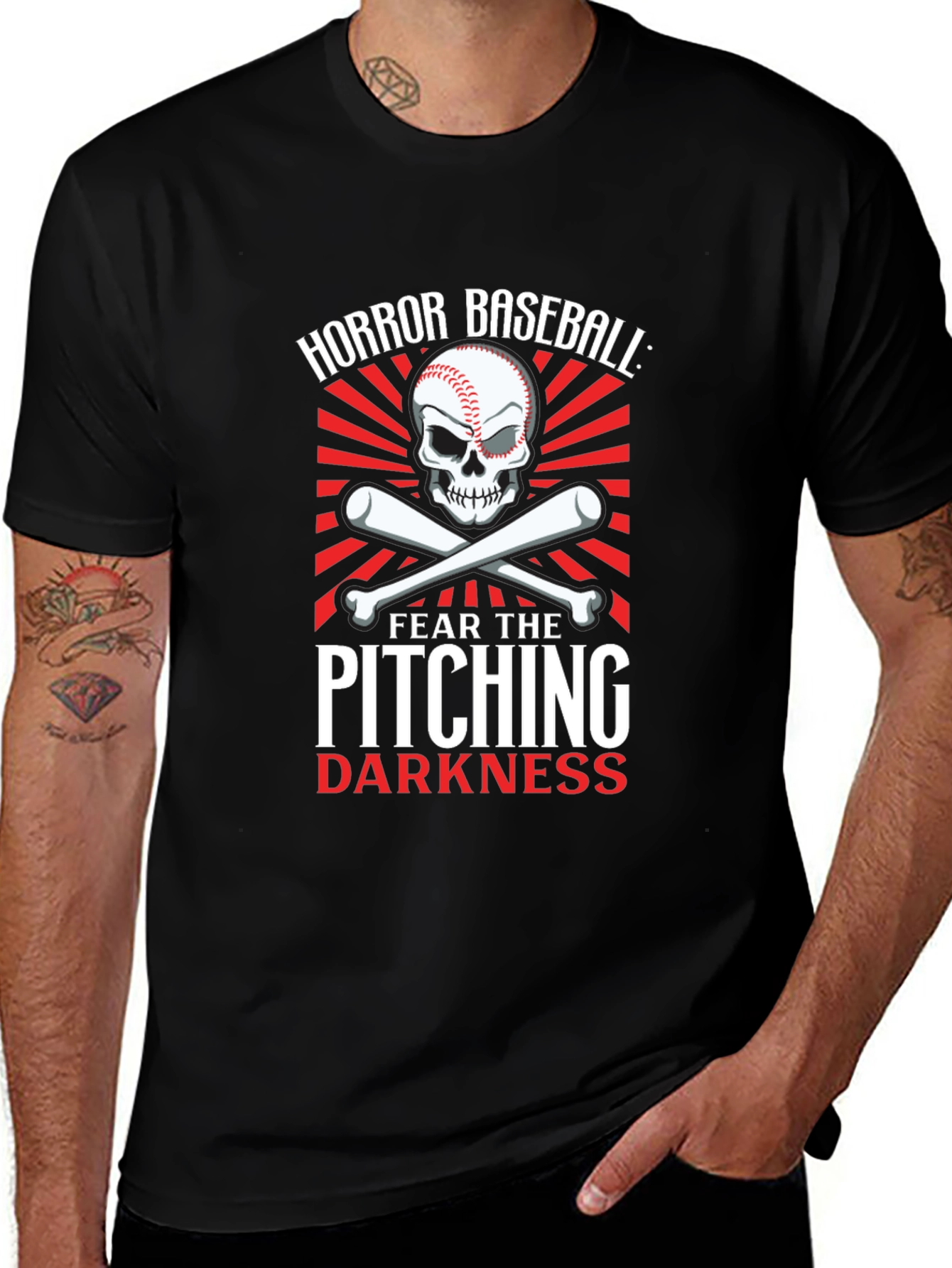 Horror Baseball Pitching Darkness Graphic T-Shirt