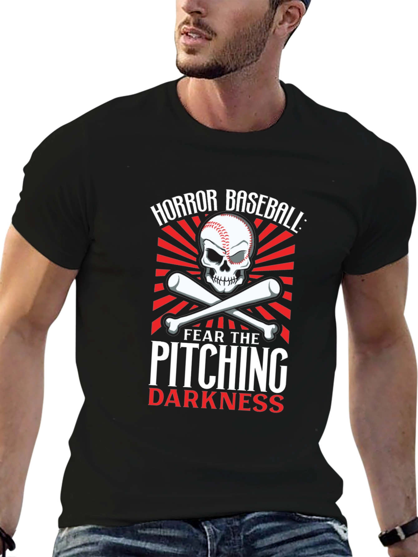 Horror Baseball Pitching Darkness Graphic T-Shirt
