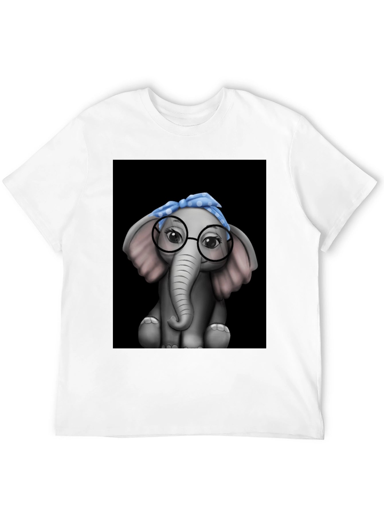 Elephant with Glasses Graphic Tee - Black T-Shirt