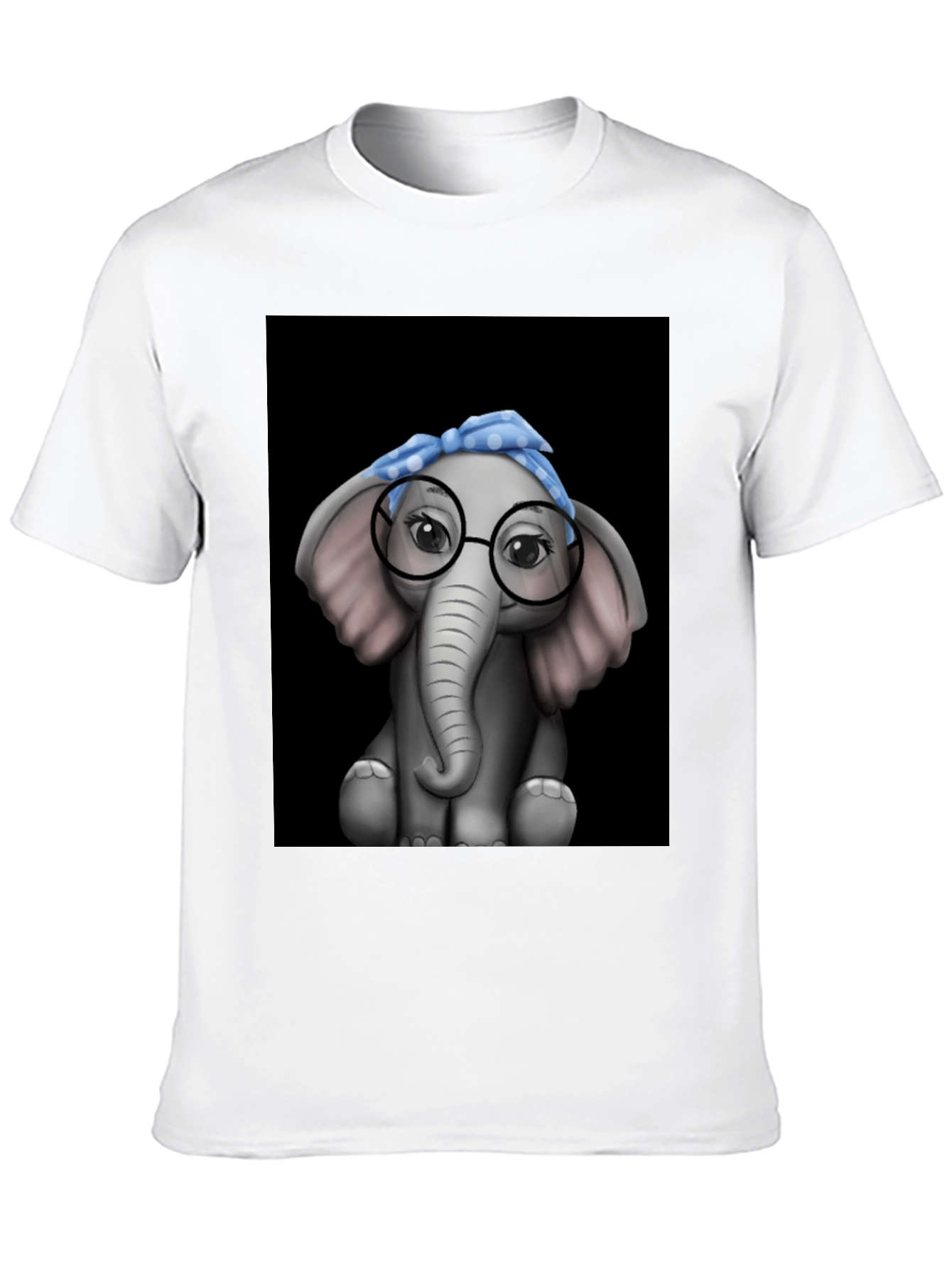 Elephant with Glasses Graphic Tee - Black T-Shirt