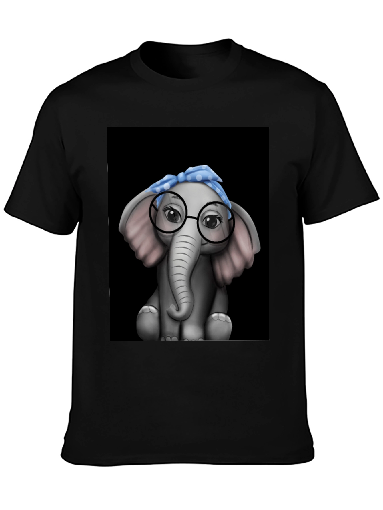 Elephant with Glasses Graphic Tee - Black T-Shirt