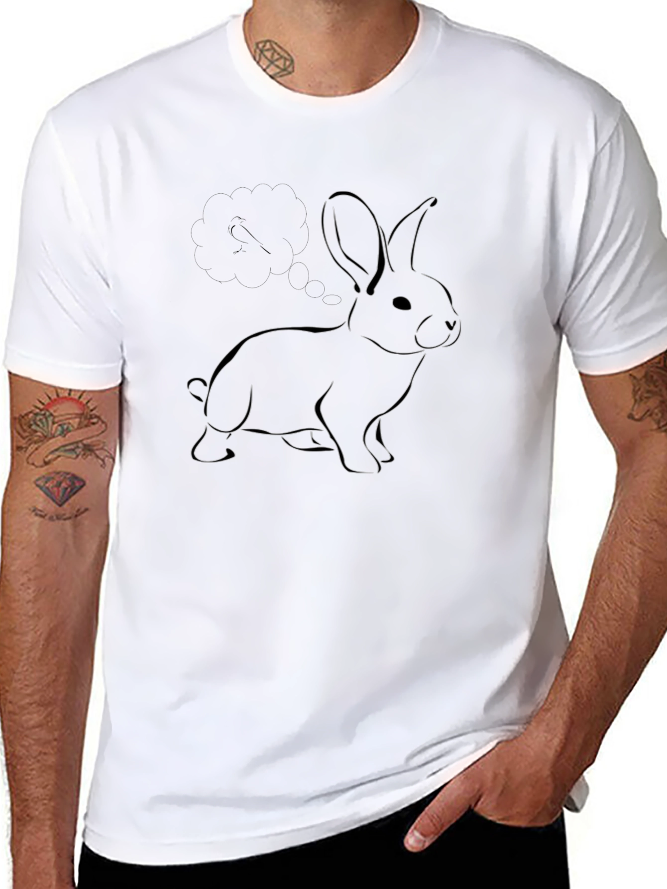 Minimalist Bunny Graphic Tee - Black Cotton