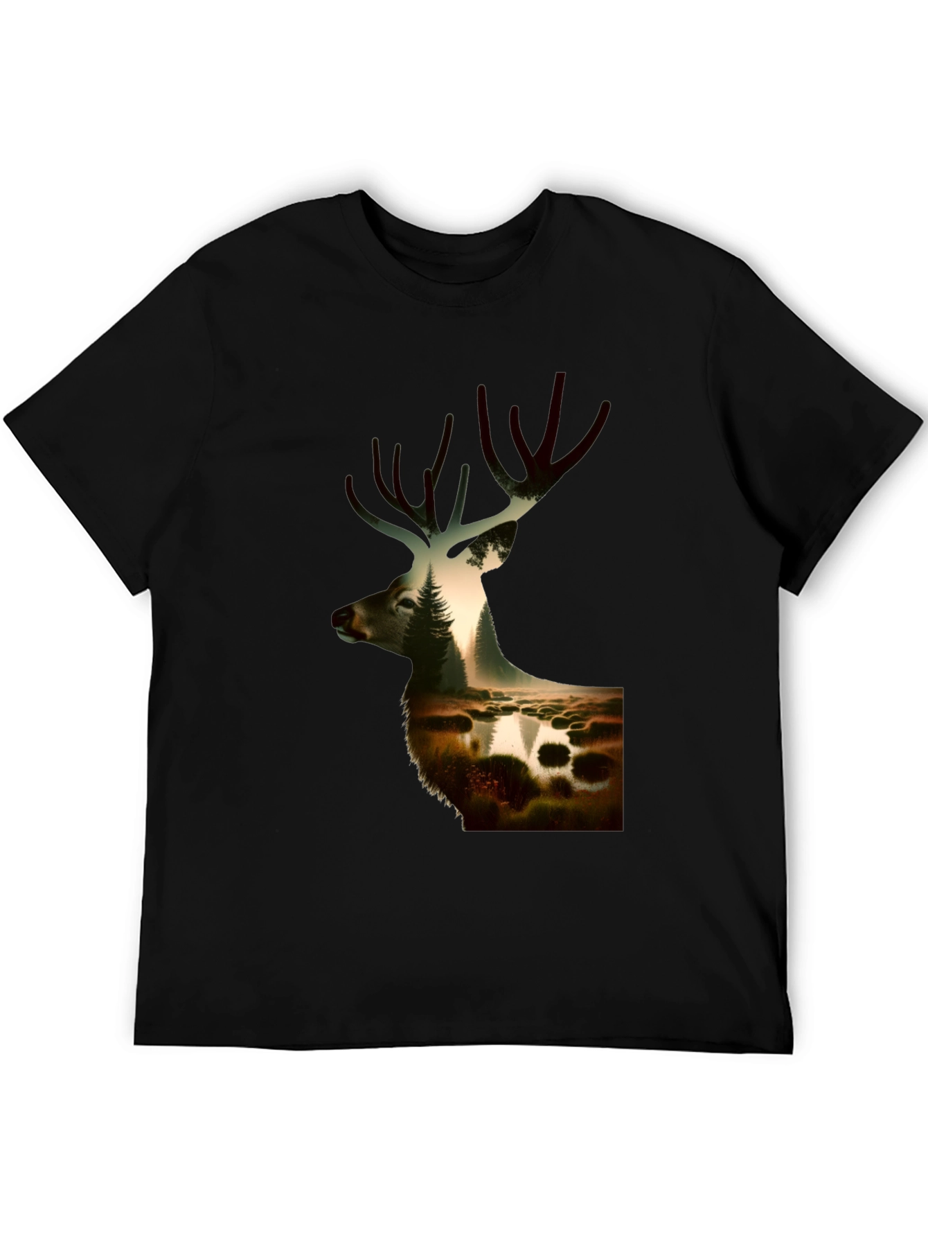 Nature Deer Graphic Black T-Shirt