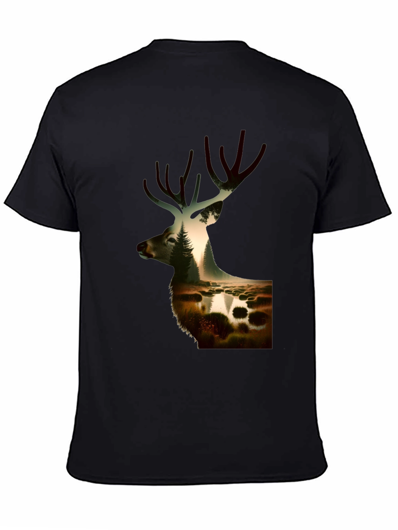 Nature Deer Graphic Black T-Shirt