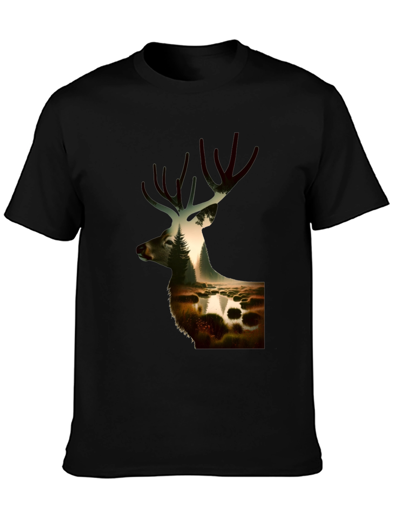 Nature Deer Graphic Black T-Shirt