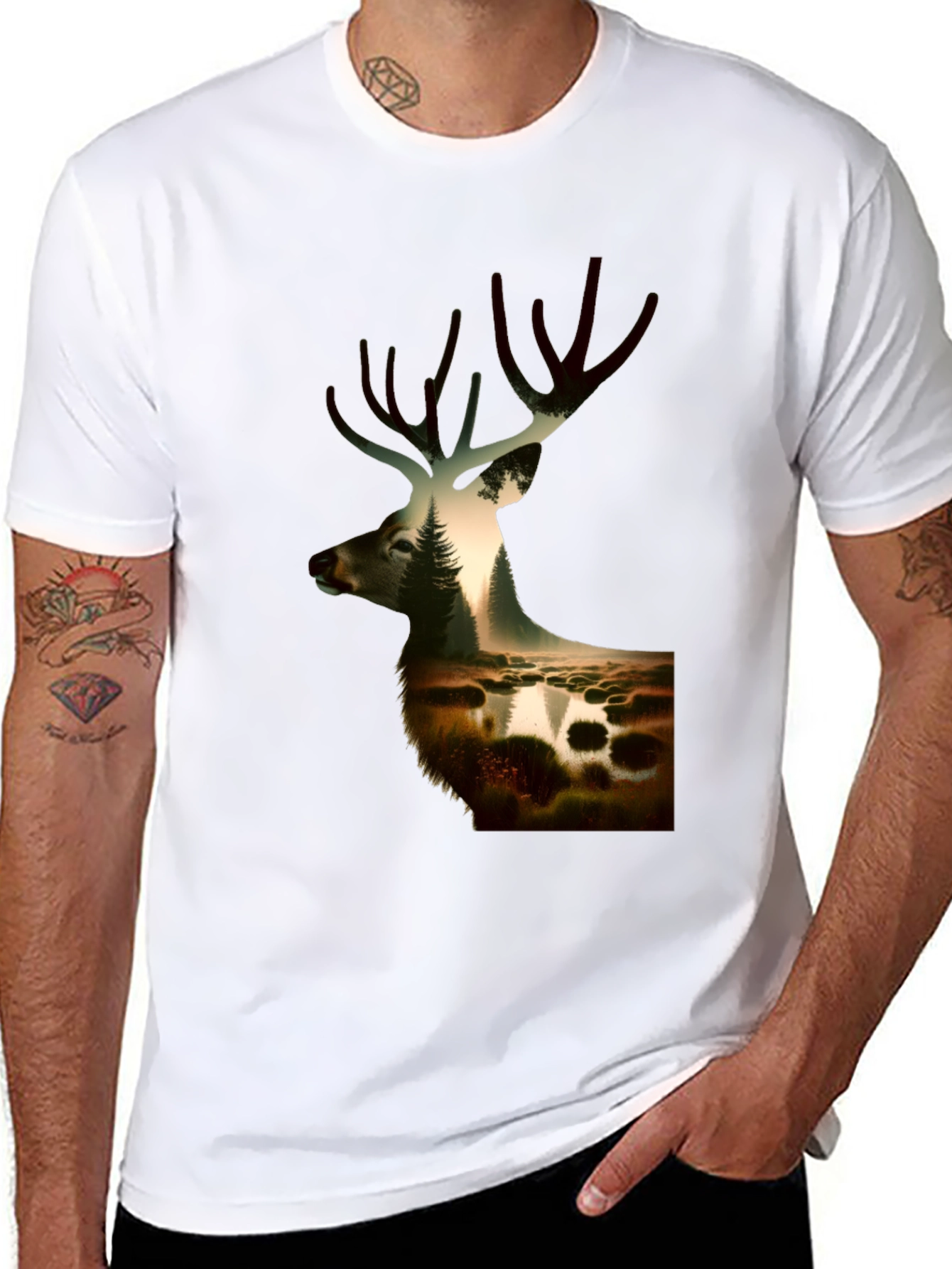 Nature Deer Graphic Black T-Shirt