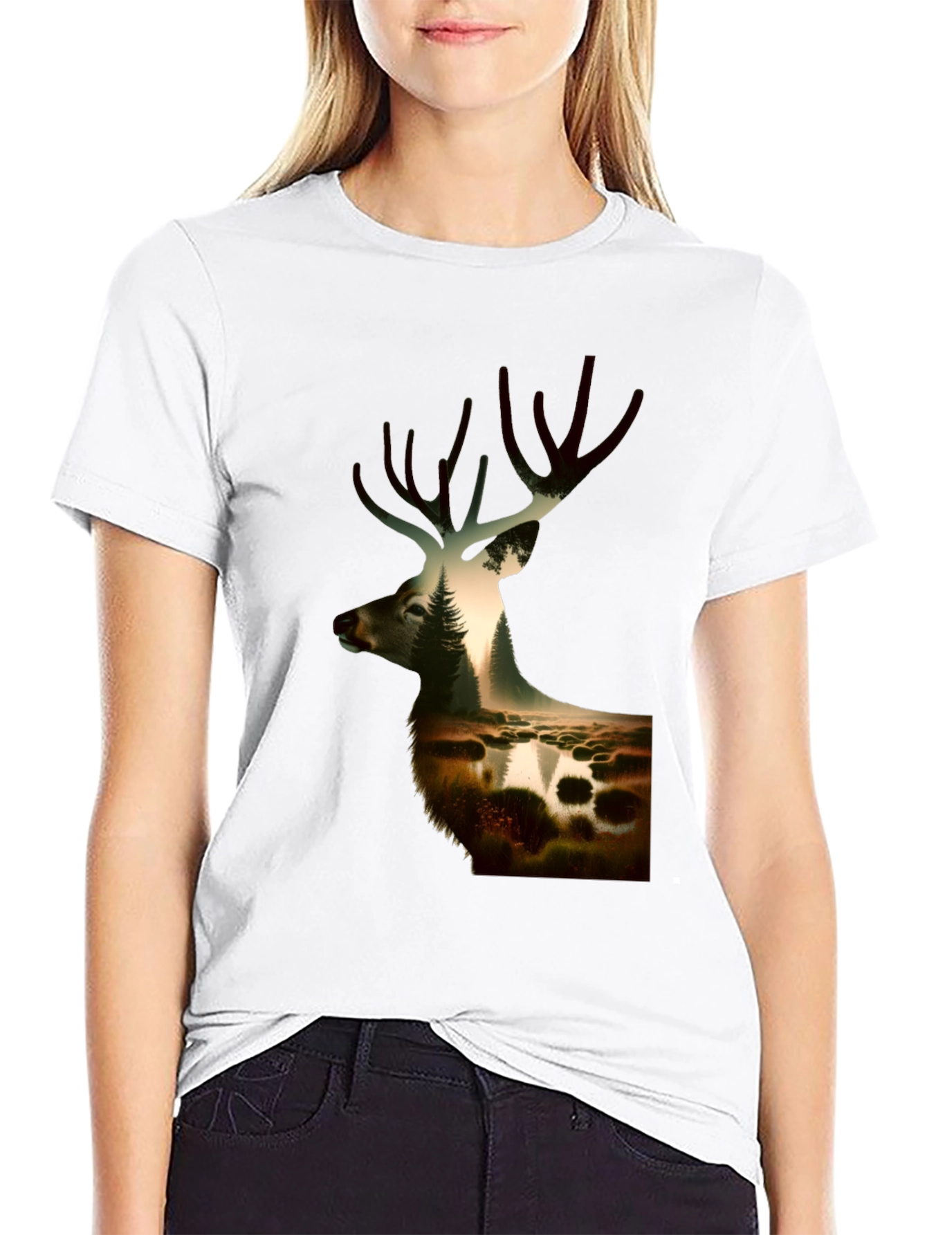 Nature Deer Graphic Black T-Shirt