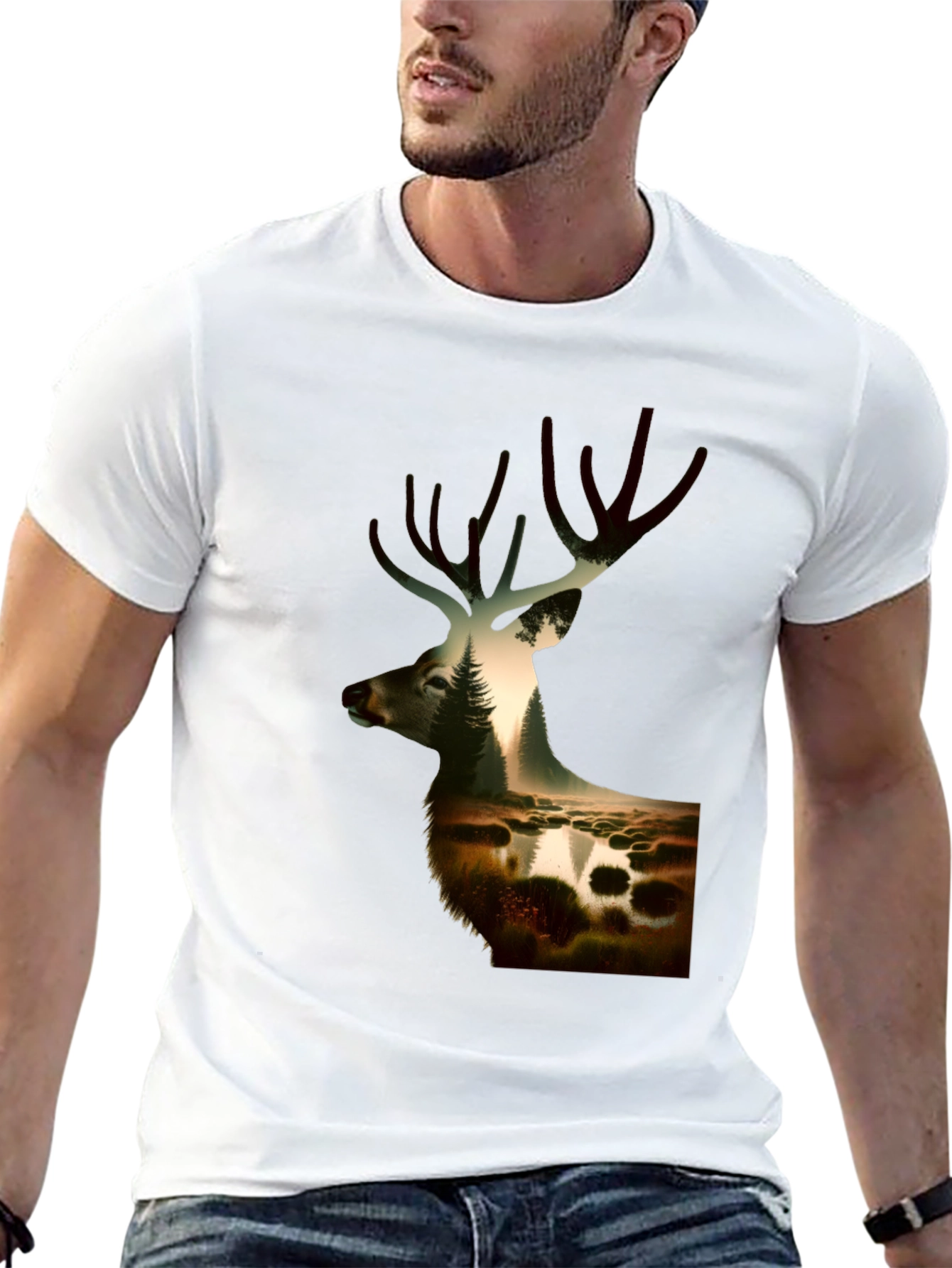 Nature Deer Graphic Black T-Shirt