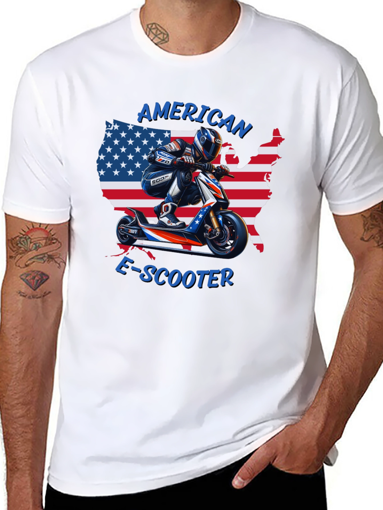 American E-Scooter Patriotic Graphic T-Shirt